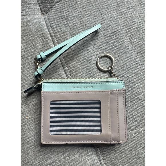 Kate Spade NY Italian Leather Wristlet Wallet / Key Chain – Light Teal & Tan - Picture 3 of 7